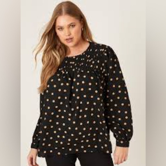 Carol Rose Tops - Women's Carol Rose Black/tan Polka Dot Stretch Neck Blouse Size XL